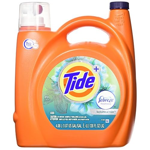 Tide Plus febreze Freshness Botanical rain he Turbo Clean Liquid Laundry Detergent Count, Orange, Original,Rain, 138 Fl Oz