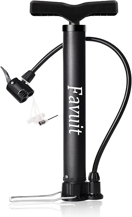 Favuit フロアポンプ 自転車 空気入れ くうきいれ アルミ製 米式/仏式/英式バルブ対応 最大空気圧120psi ロードバイク クロスバイク ボール/浮き輪/風船など適用 針と安定化フットペグ付き ミニ 軽量 ポータブル バイクポンプ