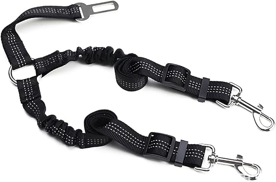 1PCS Adjustable Double Dog Seat Belt with Anti-Shock Bungee, Heavy Duty Reflective Harness for Pet Safety and Travel