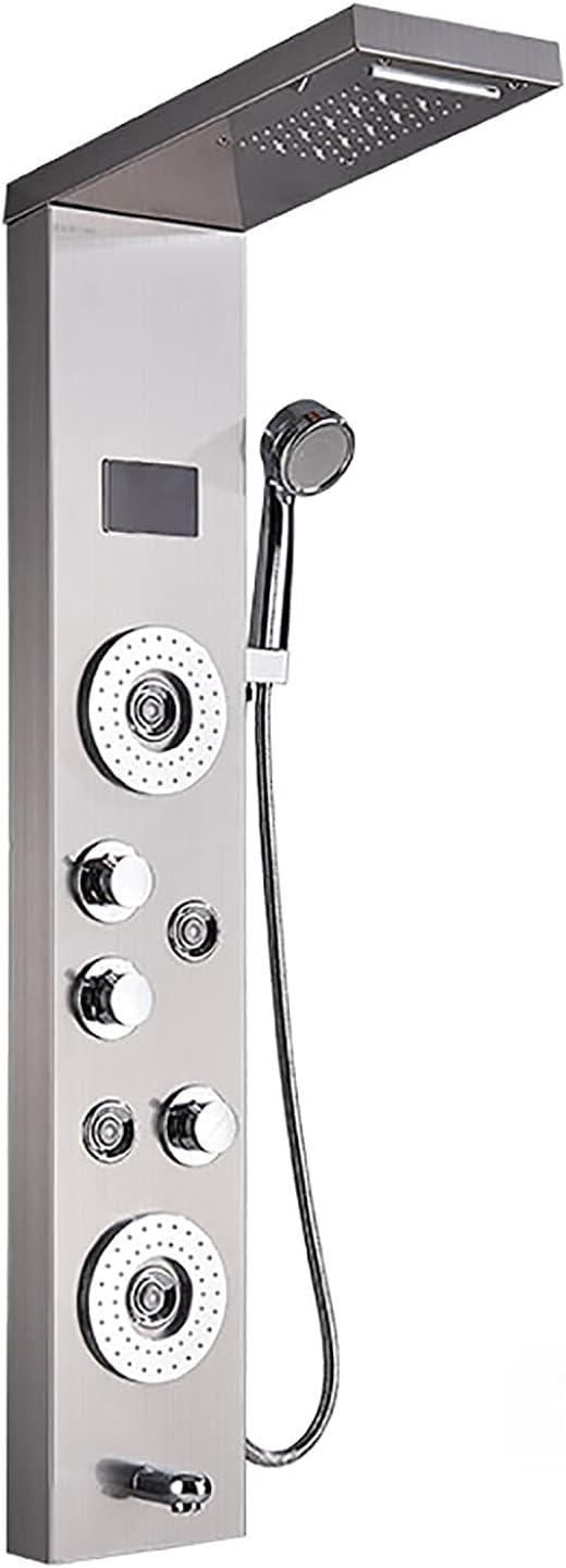 LED Shower Panel Tower System Digital Display Shower Column Thermostatic Shower Panel System, Shower System with Shower Head, Handheld Shower, Body Jets, Tub Spout,Brushed Nickel Decoration