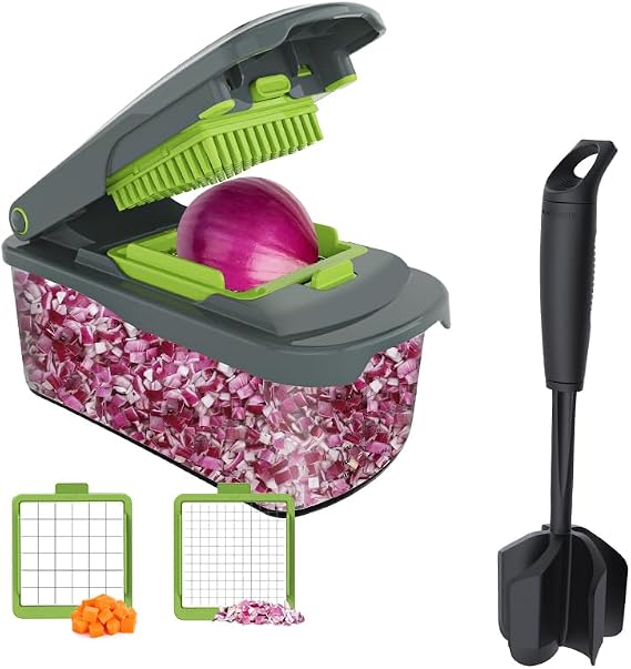 Ourokhome Vegetable Chopper Onion Cutter with Container Multifunctional Food Chopper with 2 Blades, Upgrade Meat Chopper and Potato Masher, Heat Resistant Ground Meat Smasher for Hamburger