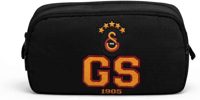 Galatasaray Lisanslı GS 1905 Logolu Kalemlik - Siyah Sarı Kırmızı 2 Bölmeli Kalem Kutusu