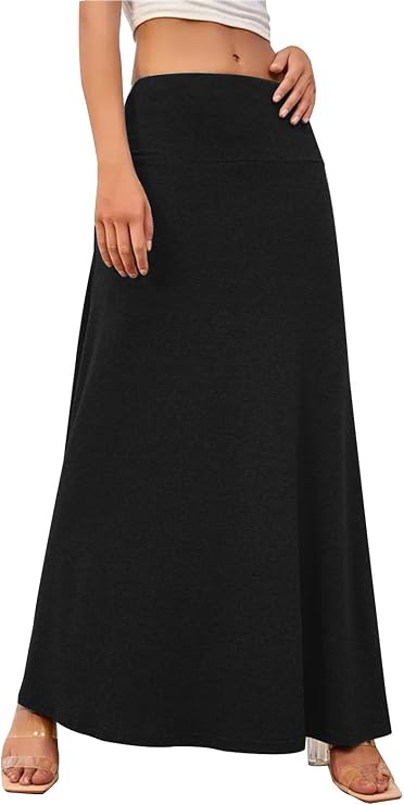 Adigaber Womens Long Skirt Elasticated High Waisted Maxi Yoga Skirt