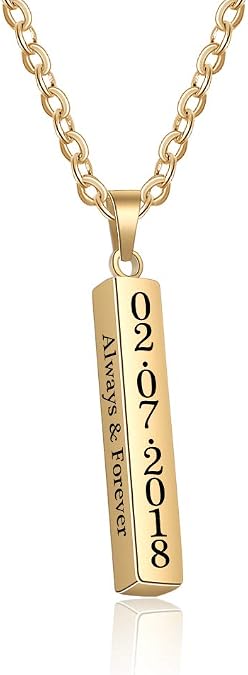 Love Jewelry Personalized Couple Stainless Steel Necklace Engraved Initial Name Vertical Bar Pendant Necklace Gifts for Boyfriend