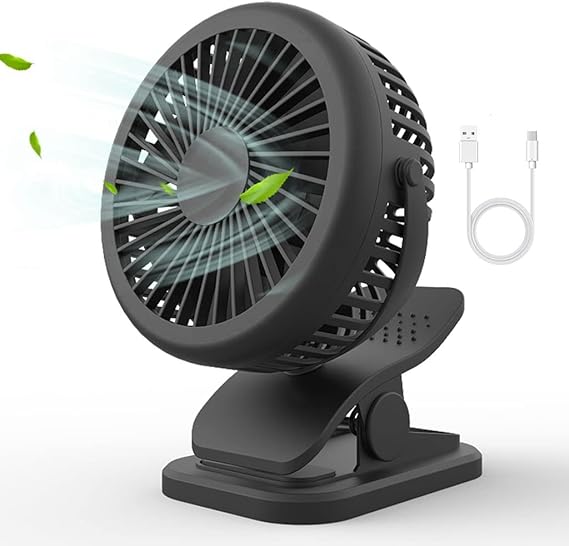 Handheld USB Desktop Kids Buggy Clip on Fan Pram Stroller 360 Degree No Dead Angle Rotation Mini Hand Held For 2-6 Hours Supper Long Supply((Black)