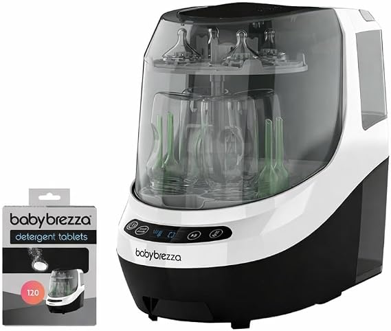 Baby Brezza Bottle Washer Pro with 120 Washing Tablets - Wash, Sterilise, Dry - Universal Ceaning for All Bottles (White)