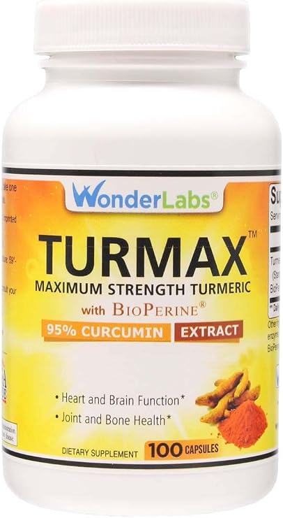 Wonder Labs Maximum Strength Turmeric wit BioPerine - 95% Curcumin Extract, Supports Heart, Brain, Bone, and Joint Functions - 100 Capsules