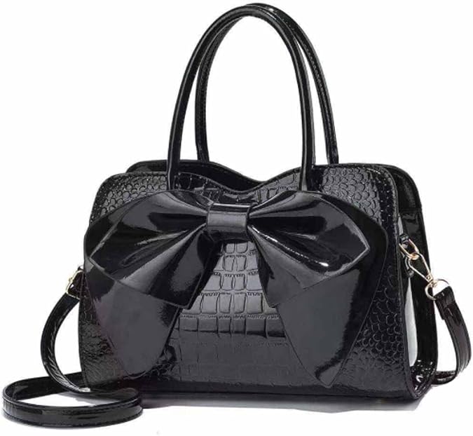 Top-handle Bag Tote for Women Patent PU Leather Shoulder Crosssbody Bags Satchel Bowknot Handbag Purse
