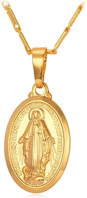 U7 Virgin Mary Necklace for Women,18K Gold PlatedSterling Silver Oval Miraculous Medal Virgin Mary Pendant Necklace