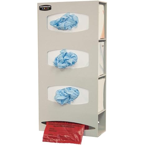 Protective Wear Organizer-Glove and Bag Holds Three Boxes of Gloves and one roll of Bags Two-Way Keyholes for Vertical or Horizontal Wall mounting Dims: 3.95L x 10.10W x 20.4H