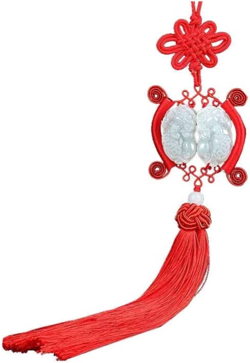 Car Rear View Mirror Charm Hanging Jade Brave Beads Pendant Chinese Knot Tassel Car Interior Decoration Home Ornament Women