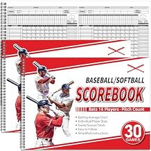 Chiisong 2 Pcs Side by Side Baseball Scorebook 11.5x16 30 Game Softball Scorebook Score Keeping Book Baseball Stats Book Individual Player Stats Batting Average Chart for Score Keeper Coach