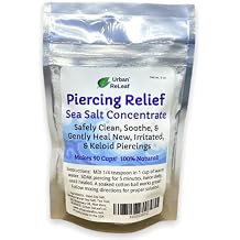 Urban ReLeaf Piercing Relief Sea Salt Concentrate AFTERCARE 6 oz. Bag! Makes 90 Cups! Safely Clean, Soothe, Gently Calm Irritated & Keloid Bump Piercings. Dead Sea Salt, Tea Tree, Rosemary