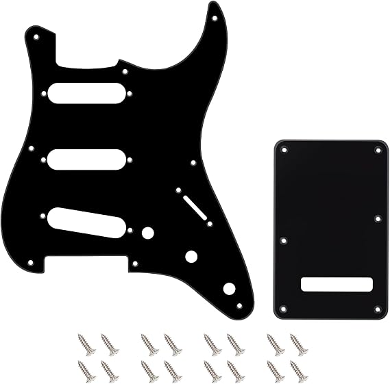 Banworks 8-Hole 50s 57 Strat SSS Guitar Pickguard Vintage Style Guitar Scratch Plate and 6-Hole Backplate Set for American Fender Stratocaster Strat ST JT/HB-17 1 Ply Black