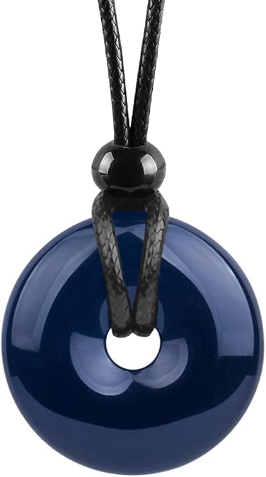 Magic Human Gemstone Crystal Necklace Pendant - Healing Good Luck Donut Crystal Stone Jewelry Necklace - Positive Energy Amulet Unisex Adjustable Cord