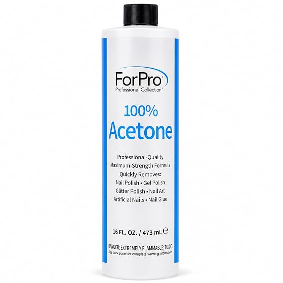 ForPro Professional Collection 100% Pure Acetone, 16 fl. oz. Professional Nail Polish Remover for Natural, Artificial, Acrylic, and Sculptured Nails, Removes Gel Polish, Glue, and Glitter
