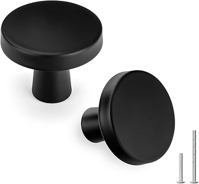 goldenwarm 5 Pack Matte Black Cabinet Knobs for Kitchen Hardware Handles Round Dresser Drawer Knob for Closet Bifold Modern Cabinets Pulls,1.27 Inch