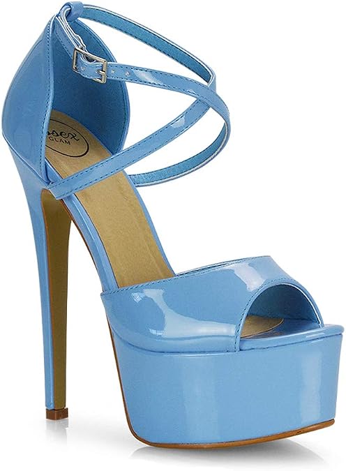 ESSEX GLAM Womens High Heel Platform Sandals Ladies Stiletto Ankle Strap Prom Party Shoes