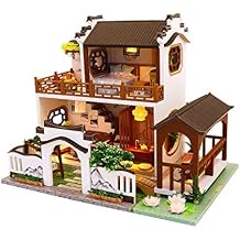 Cool Beans Boutique Miniature DIY Dollhouse Kit - Wooden Asian Dollhouse Traditional Home - with Dust Cover - Architecture Model kit (English Manual) (Chinese Mansion by Lotus Pond)