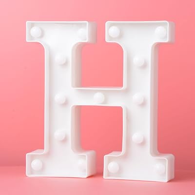 LED Marquee Letter Lights H Alphabet Light Up Marquee Number Letters Sign for Wedding Birthday Party Battery Powered Christmas Lamp Night Light Home Bar Decoration