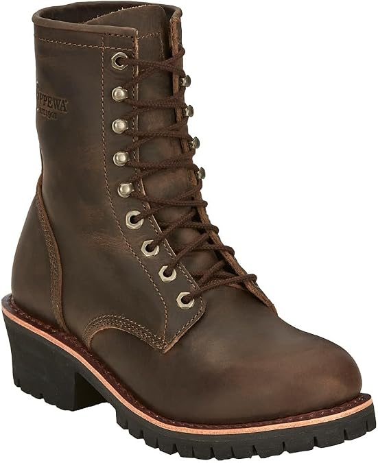 Chippewa Men`s Brown 8In Round Soft Toe Work Boot Brown 10 D