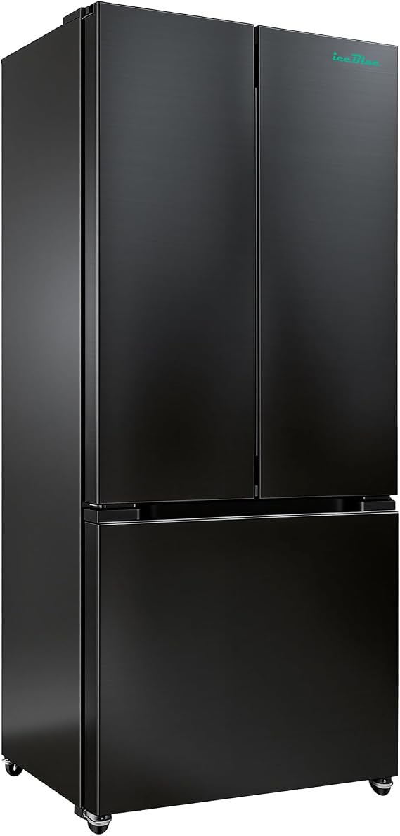 17.7 Cu.Ft. French Door Refrigerators, 30" Full Size Refrigerator (Black) | Black Stainless Steel Beverage Refrigerator with Bottom Freezer, Frost Free Beverage Fridge for Home, Office, Gift