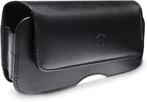 AH Small Horizontal Leather Pouch Holster with Belt Clip and Belt Loop, Case Fits LG B470, Kyocera Cadence LTE, Alcatel Go Flip/MyFlip, Palm Phone and Most Small Flip Phones