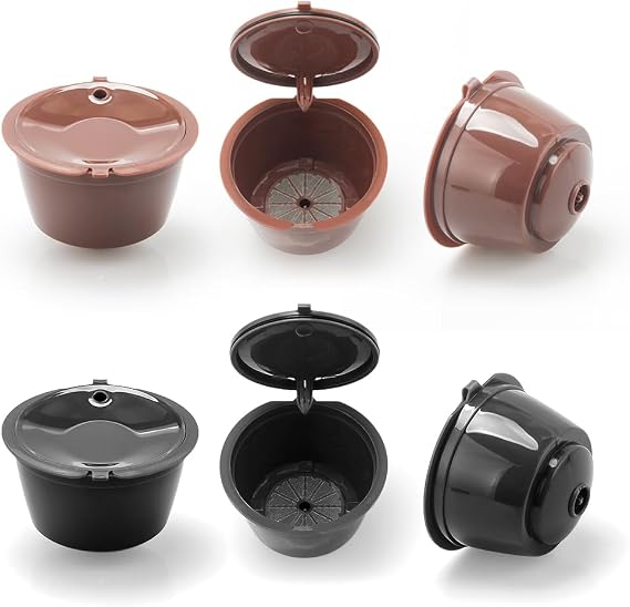 6 Pcs Reusable Coffee Capsule for Dolce Gusto Coffee Machine, BENFUCHEN Refillable Coffee Capsules Pods Reusable Coffee Filter for DolceGusto Mini Me/Piccolo, 3 Brown+3 Black