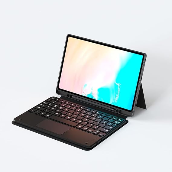 Aksesuarcim Samsung Galaxy Tab S10 FE Plus SM-X620 X626B ile Uyumlu Kılıf Klavyeli Kalem Bölmeli Bluetooth Bağlantılı Standlı Tablet Kılıfı Siyah