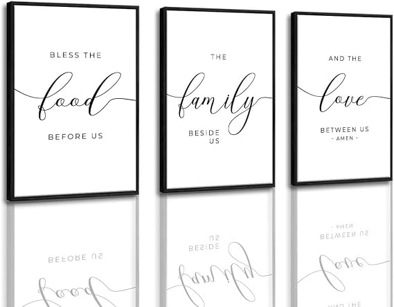 Kitchen Sign Wall Decor - 3 Pieces Bless The Food Before Us The Family Beside Us And The Love Between Us Sign Above Bedroom Decor Dining Room Wall Decor Aesthetic ( Black Wooden Frame) 16x24inchx3pcs