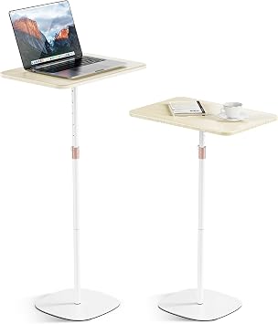 Portable Laptop Floor Stand, Bedside/Sofa Table with Height Adjustable 18''48'', Sleek Wooden Lectern Standing Desk Mobile Podium for Home, Office, School, White