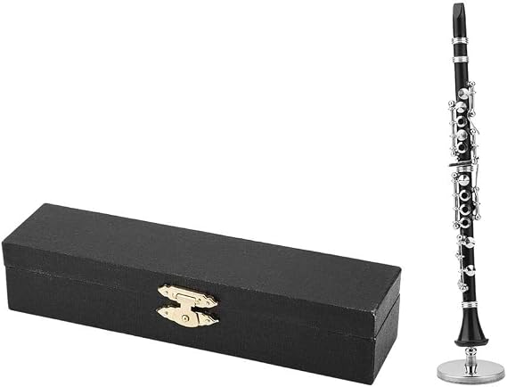 Clarinet Music 16Cm Miniature Black Clarinet Musical Instrument Brass Miniature Clarinet Model with Box for Dollhouse Music Home Room Decoration