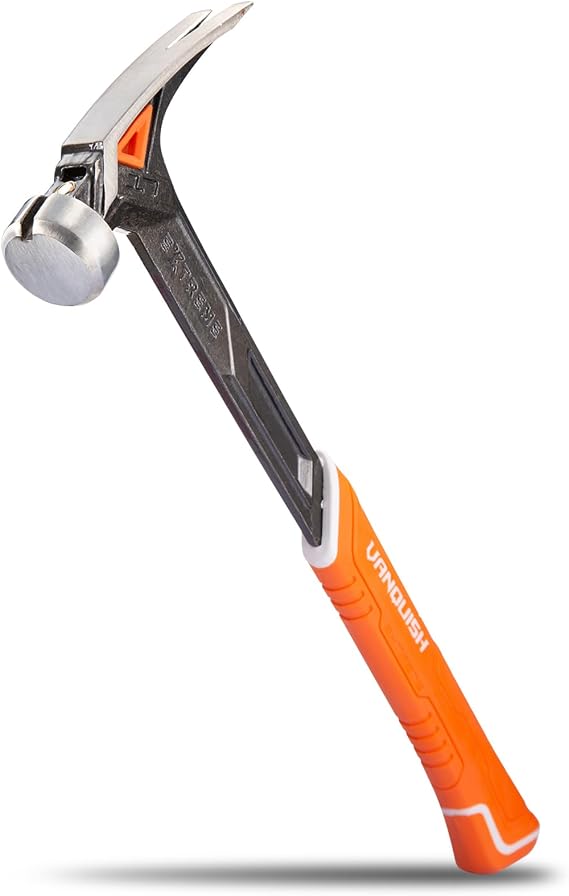 VANQUISH 17 oz Framing Hammer, Straight Claw Hammer with Magnetic Nail Holder, Rip Claw Hammer with Smooth Face & Shock Absorbing Grip, Heavy Duty One-piece Forged Hammer 0524