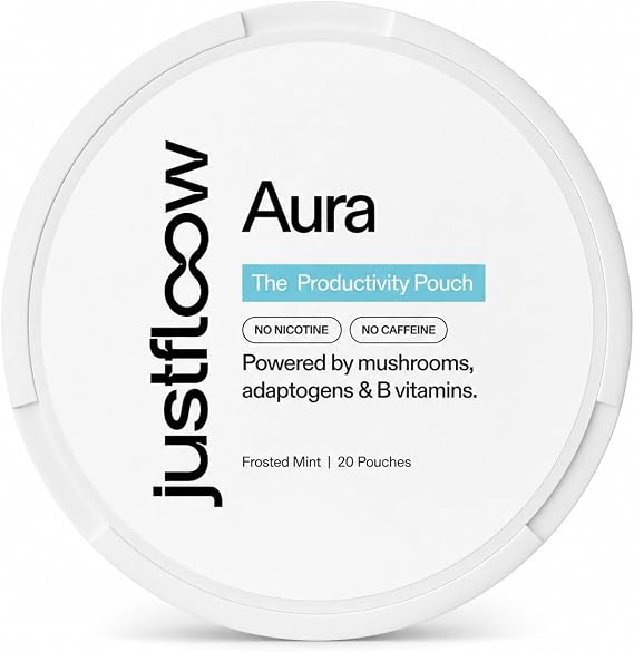 Aura Nootropic Pouch | Nicotine-Free Focus & Calm Energy | Frosted Mint | 20 Pouches | Mushrooms, Adaptogens & B Vitamins