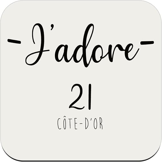 Set of 6 Cork Coasters – J'adore 21 Cote d'or Department France Region – Set of 6 (95 x 95 mm)
