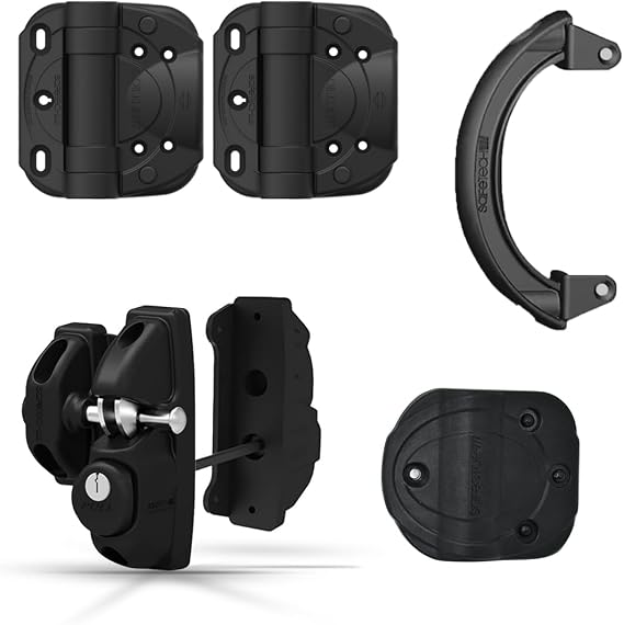 Safetech Hardware ViperX2 Gravity Gate Latch, CoilKlik Gate Hinges, Gate Handle & Large Gate Stop Bundle