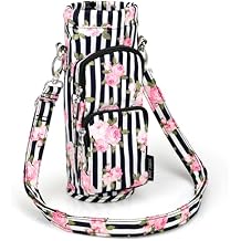 Betsey Johnson Insulated Water Bottle Pouch Holder Carrier Crossbag with Adjustable Shoulder Strap - Lightweight Polyester Accessories with Pockets Good for Hiking Sports