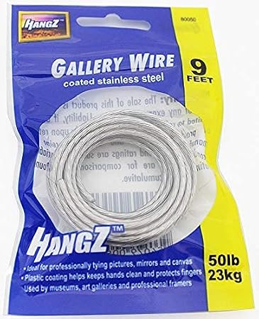 Picture Wire, Coated Stainless Steel 9ft, 50lb, 2mm Thick, Plastic Coating to Help Protect Hands, Perfect for Hanging Pictures, Mirrors and Canvas