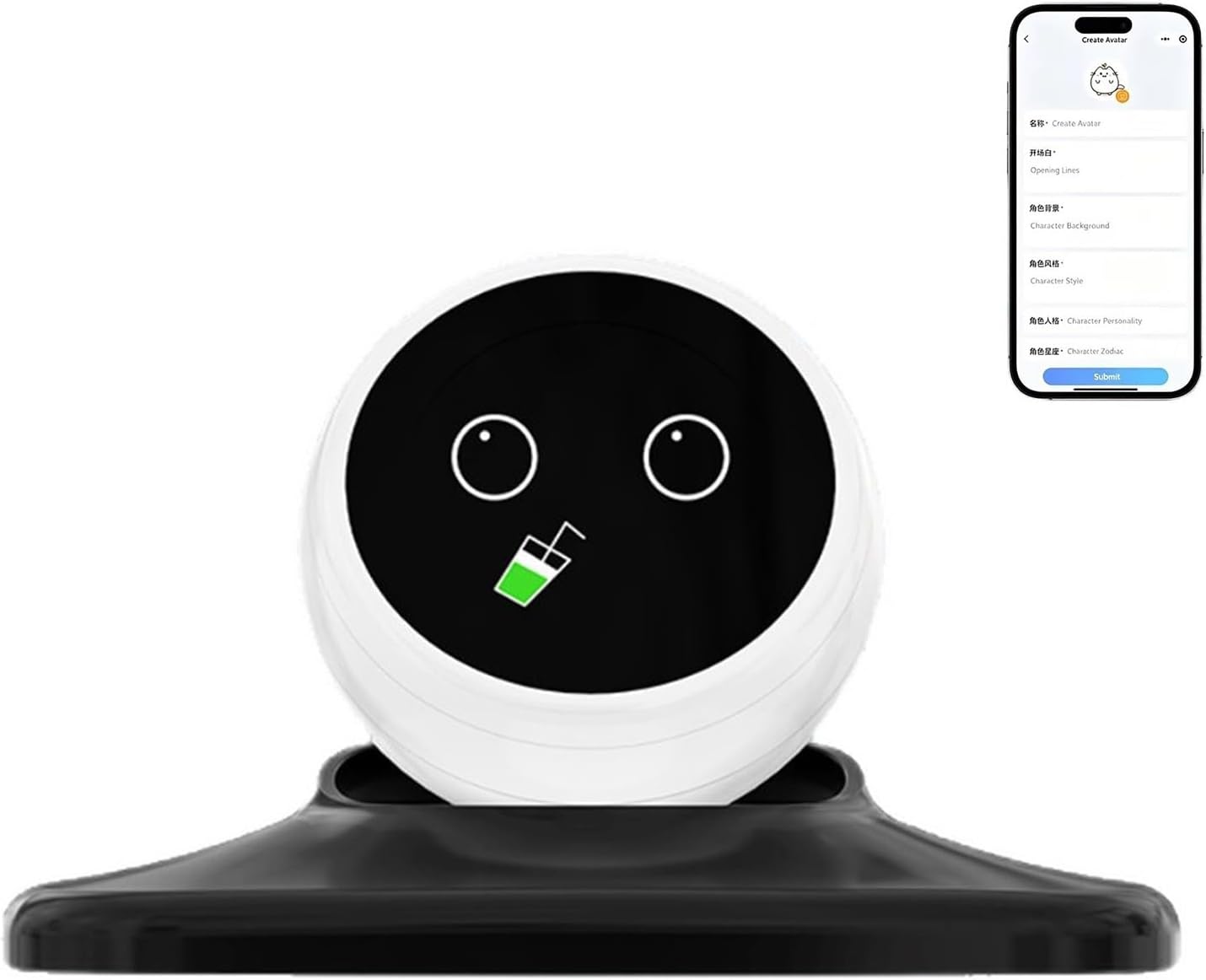 Smart AI Companion Robot with Voice Interaction, Electronic Pet for Car Dashboard & Desk, Magnetic Mount Car Aesthetic Accessory, Expressive Screen Interactive Robot Gadget for Home Travel(Black)