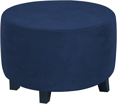 XJHKG Ottoman Slipcovers Velvet Round Sofa Stretch Bedroom Furniture Footstool Protect Covers Color : DarkBlue, Size : M24-29in