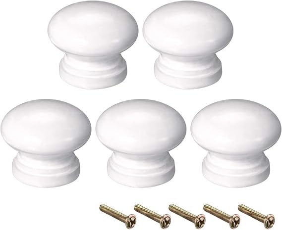 Ceramic Cabinet knobs, Ceramic Door knobs for cupboards, Round Wood Knobs,5Pcs 34mm Dia Cabinet Furniture Kitchen Pulls Handles for Dresser Drawer Wardrobe, White