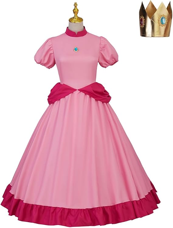 Willyacos Womens Super Brothers Princess Costume Halloween Party Dress Sexy Pink Princess Dress Cosplay for Adult