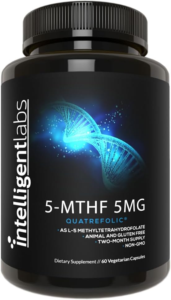5-MTHF Methylfolate 5mg, Quatrefolic for MTHFR Support, 60-day supply | 5000mcg of Active Folate. Promotes Cardiovascular Health, Healthy Conception & Fetal Development. Allergen-Free
