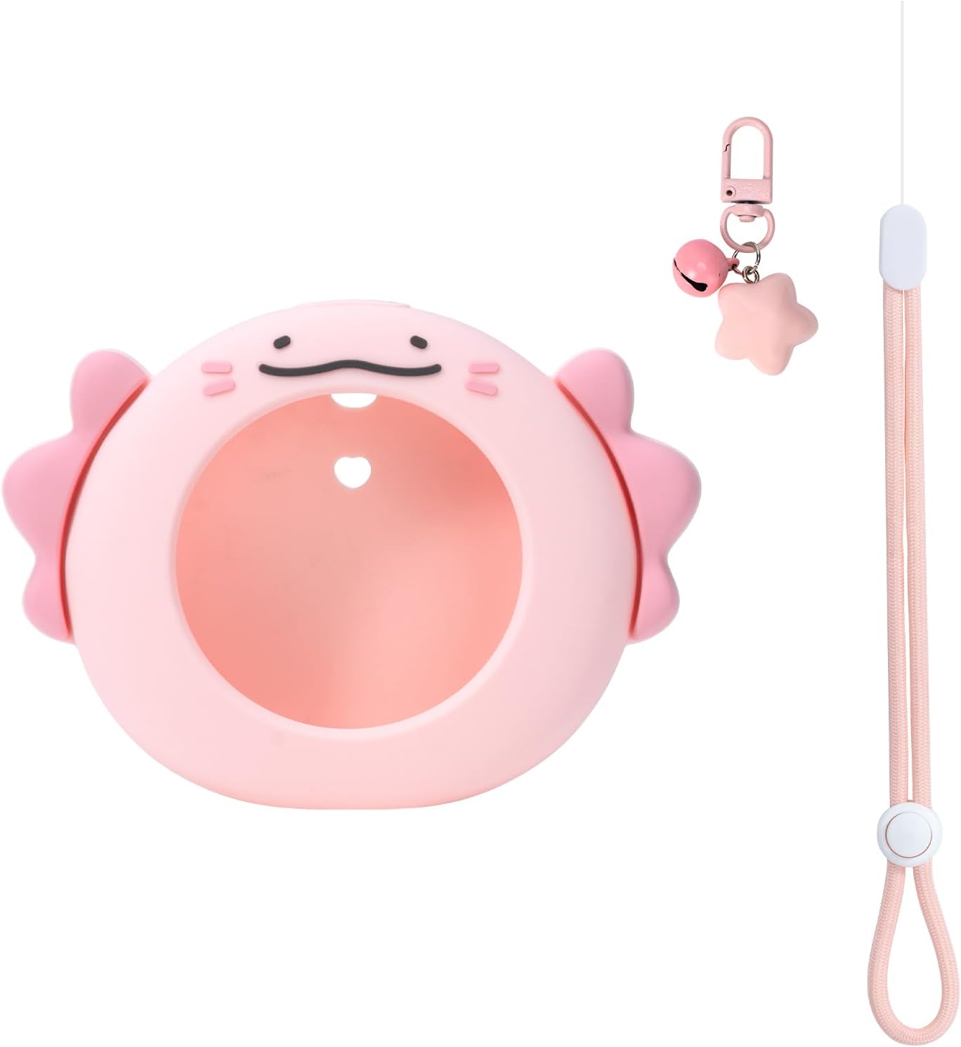 Cute Protective Case for GO Plus, Soft Silicone Cover Shell with Heart-Shaped Charm and Adjustable Wrist Strap - Pink Axolotls