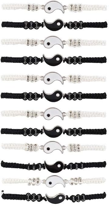 Pingyongchang 12 PCS Set Yin Yang Friend Couple Bracelets Adjustable Waterproof Handmade Cord Relationship Bracelets for Friendship Relationship Boyfriend Girlfriend, 4 * 3 Pieces Totall