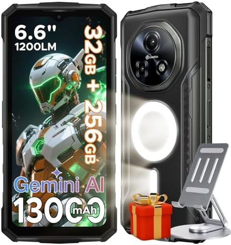 DOOGEE Fire 5 Ultra 32GB256GB2TB 1200LM Camping Lights Rugged Phone,13000mAh,Helio G81 Octa Core Rugged Smartphone,6.6HD90Hz with Gemini AI,48MP8MP, Android 15, IP68IP69K,FingerprintFaceIDNFC