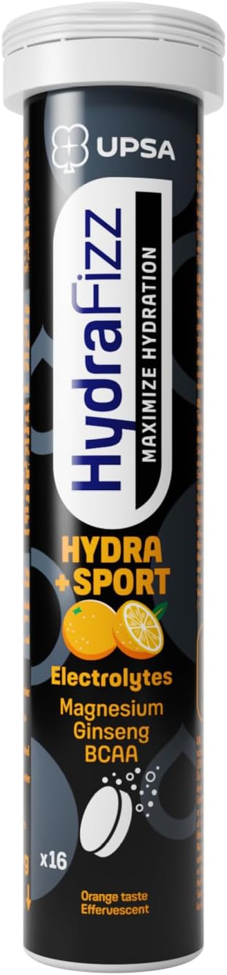 Hydrafizz Sport Brausetabletten – Elektrolyte zur Unterstützung von Hydration Leistung & Regeneration – mit Magnesium Vitamin C Ginseng & BCAA – Orange – 16 Brausetabletten