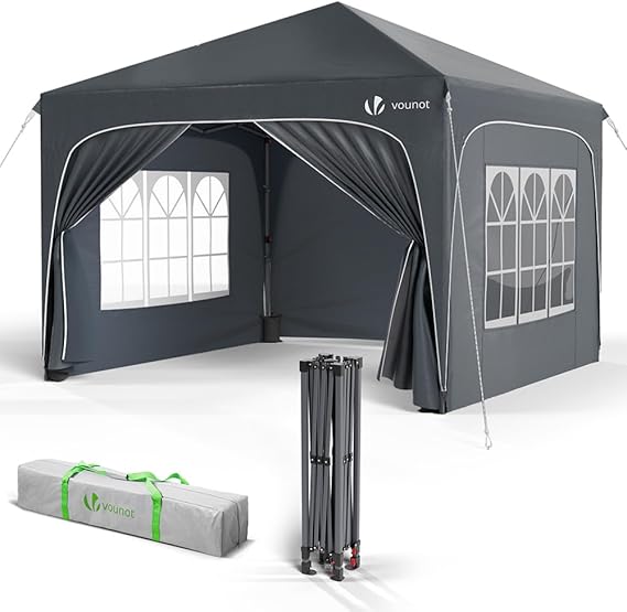 VOUNOT® 3m x 3m Pop Up Waterproof Gazebo with Sides & 4 Weight Bags & Carry Bag, Marquee Garden Party Tent Outdoor, Grey