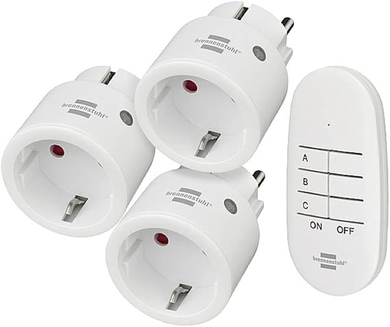 Brennenstuhl Comfort-Line Mini 3+1 kablosuz priz seti, 3'lü uzaktan kumanda seti (iç mekan, el vericisi ve yüksek temas koruması) beyaz