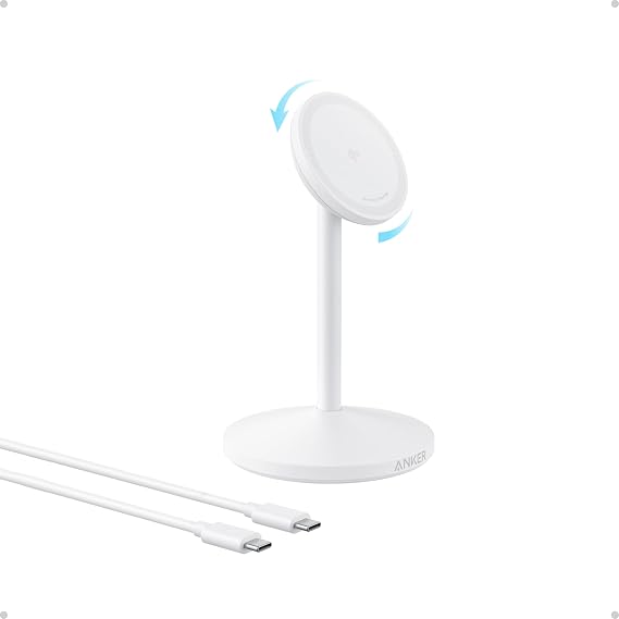 Anker MagGo Wireless Charger, 15W Fast Charging MagSafe Charger Compatible Wireless Charging Stand with USB-C Cable, Qi2 Wireless Charger, For iPhone 16/15/14/13 Series and AirPods (No AC Adapter)